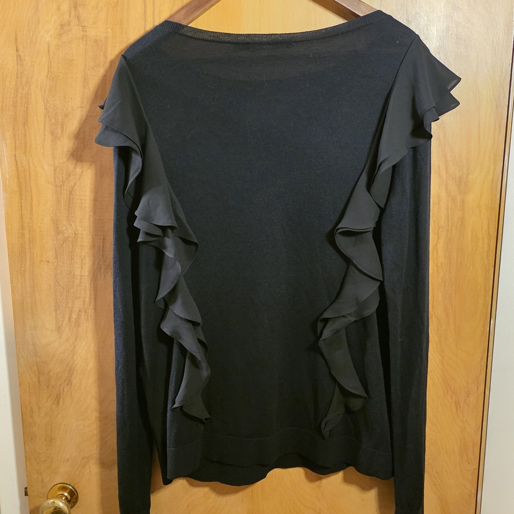 Lauren Ralph Lauren XL Black Ruffle Women's Lightweight Sweater Top - Picture 2 of 6